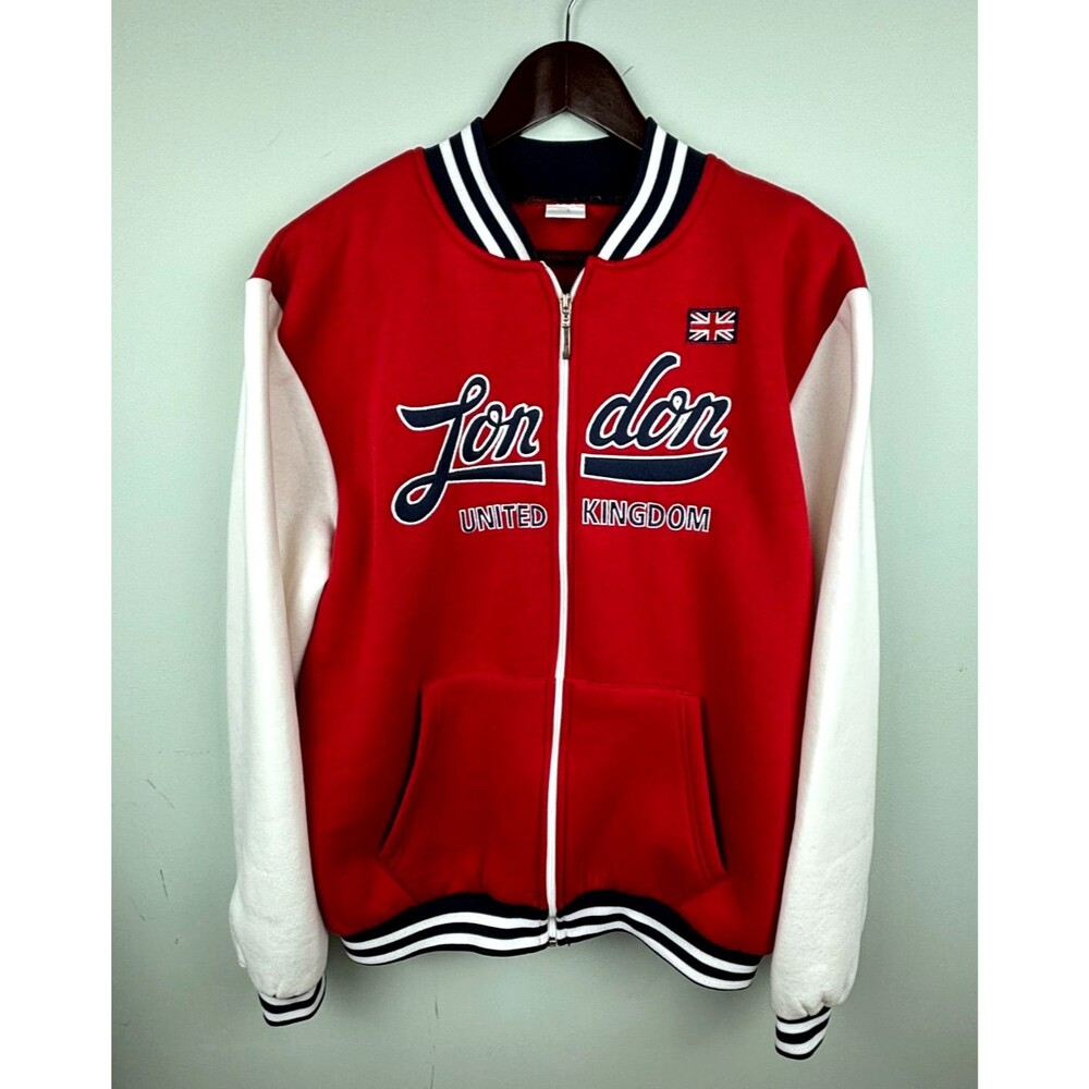Men's Soft London England Size L Varsity Red Full Zip Jacket